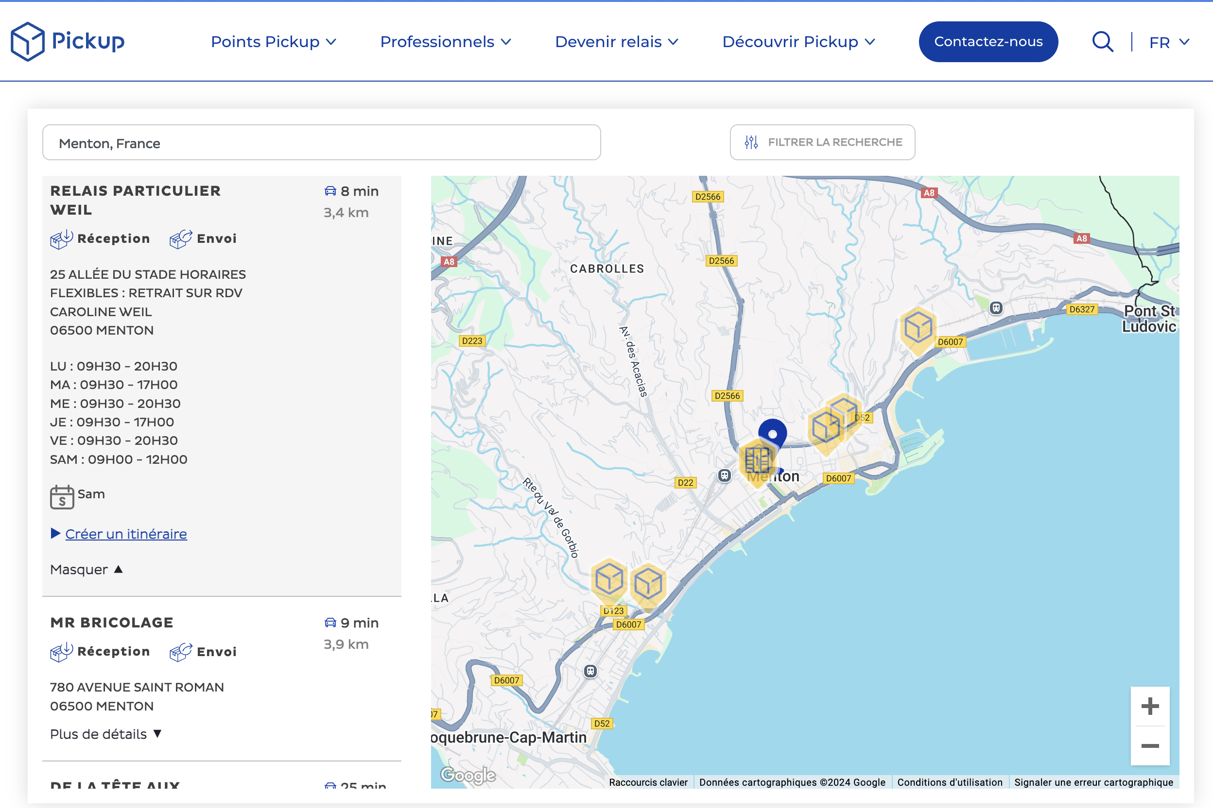 Carte des points relais particuliers Pickup